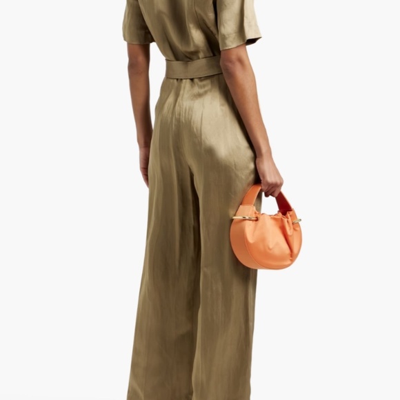 SANDRO Belted Satin Jumpsuit – Army Green – Size 36 – NWT - Picture 2 of 11